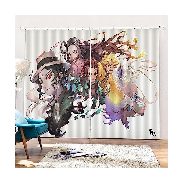 Rideau Occultant Thermiques Chambre, Dem.on Slayer Anime Rideaux, Anti Froid Rideau pour Chambre Moderne, 2 Panneaux-Multicol