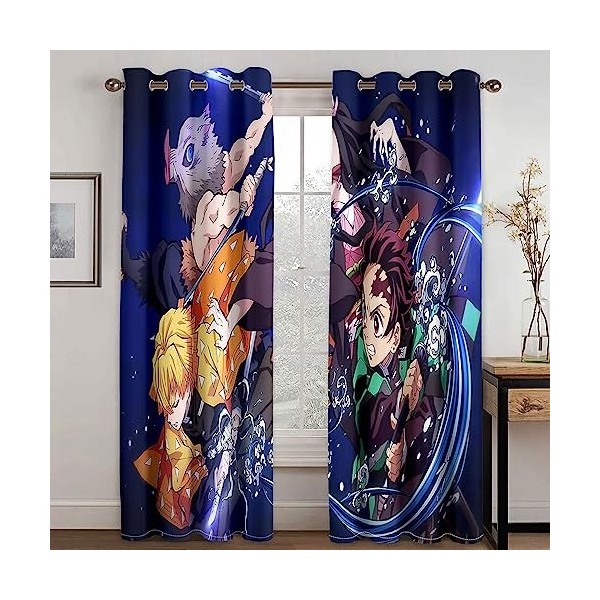 Wondi Rideau Chambre Garcon, Dem.on Slayer Imprimer Motif Dessin Animé Rideaux de Fenêtre, Enfants Rideaux 2 Panneaux-A01||W2