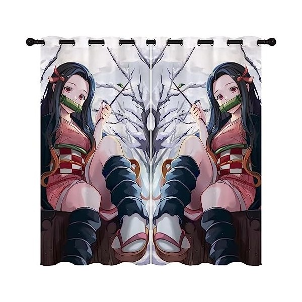 Wondi Dem.on Slayer Enfants Rideaux, Rideau Thermique Isolant Anti Froid, Motif Dessin Animé Rideaux à Oeillets 2 Panneaux-C0