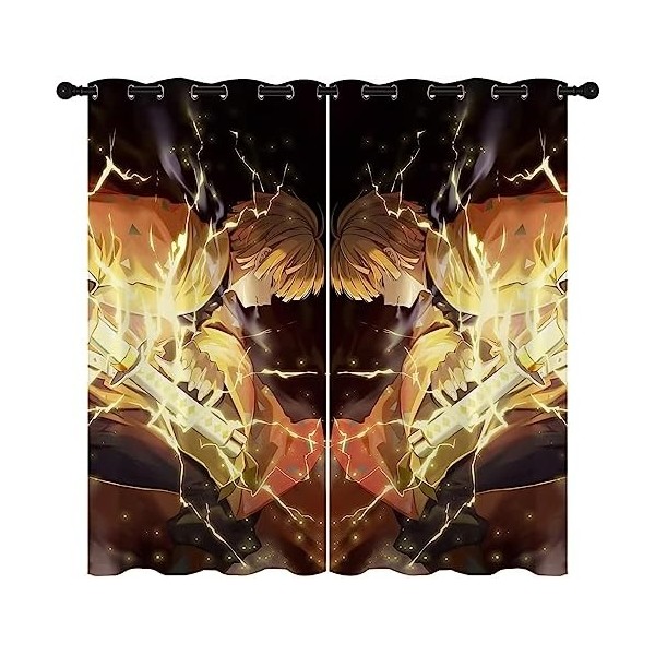 Wondi Dem.on Slayer Enfants Rideaux, Rideau Thermique Isolant Anti Froid, Motif Dessin Animé Rideaux à Oeillets 2 Panneaux-C0