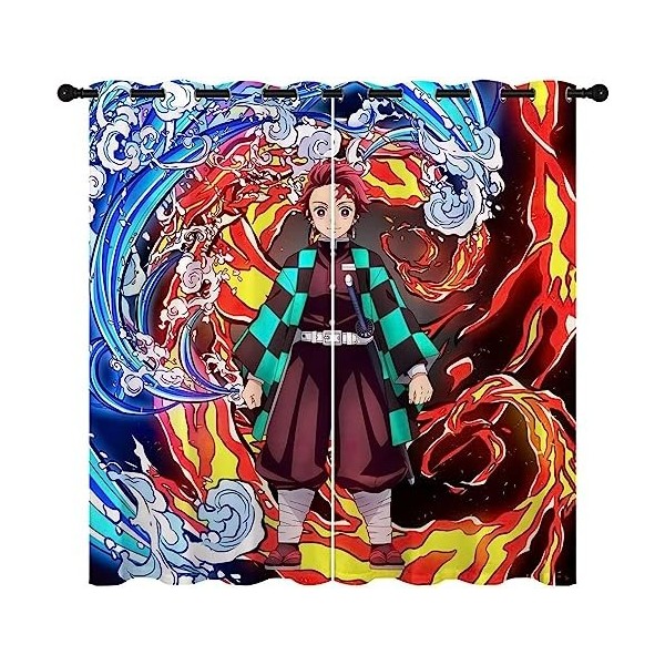 Wondi Dem.on Slayer Enfants Rideaux, Rideau Thermique Isolant Anti Froid, Motif Dessin Animé Rideaux à Oeillets 2 Panneaux-C0