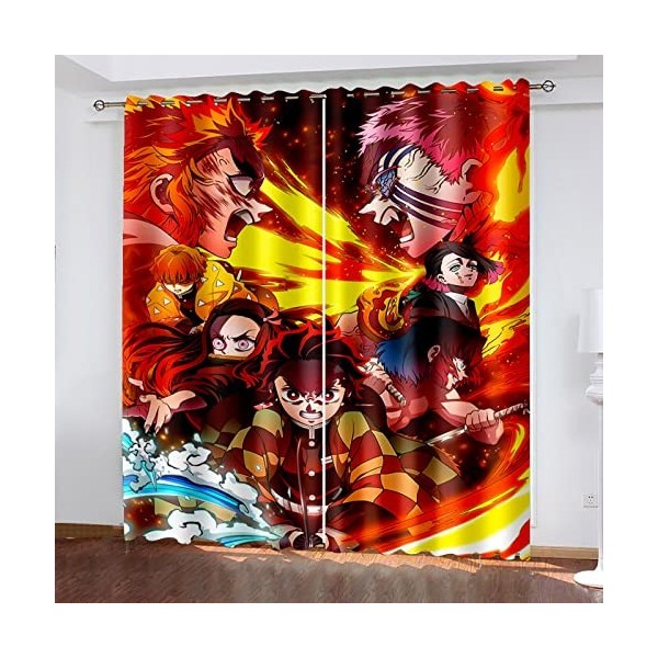 Wondi Dem.on Slayer Motif Dessin Animé Rideau Thermique Isolant, Rideaux Chambre Enfant, Rideau Fenêtre Salon 2 Panneaux-Mult