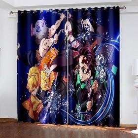 Wondi Rideau Thermique Isolant Anti Froid avec Impression Dem.on Slayer, Isolant Thermique Rideaux à Oeillets, Enfants Rideau