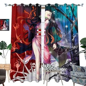 Wondi Rideau Occultant Thermiques Enfant avec Le Logo Dem.on Slayer, Doux Rideaux Occultants Isolant Thermique, Rideau Fenêtr