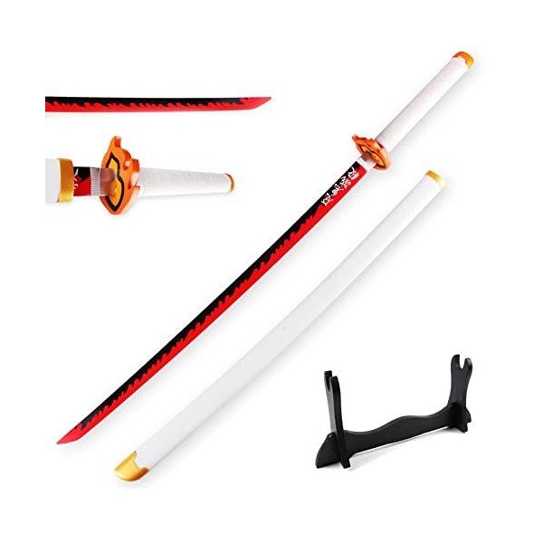 Uvency Samouraï Épée Jouet Slayer Épée Rengoku Halloween Épée 41 Pouces Costume Couteau En Bois Épée Slayer Cadeaux Prop Arme