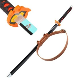 Uvency Épée de Samouraï En Bois Slayer Tanjiro Arme Props Enfants Jouet Épée Anime Ninja Épée, 1 Pièce Katana + Ceinture/Blue