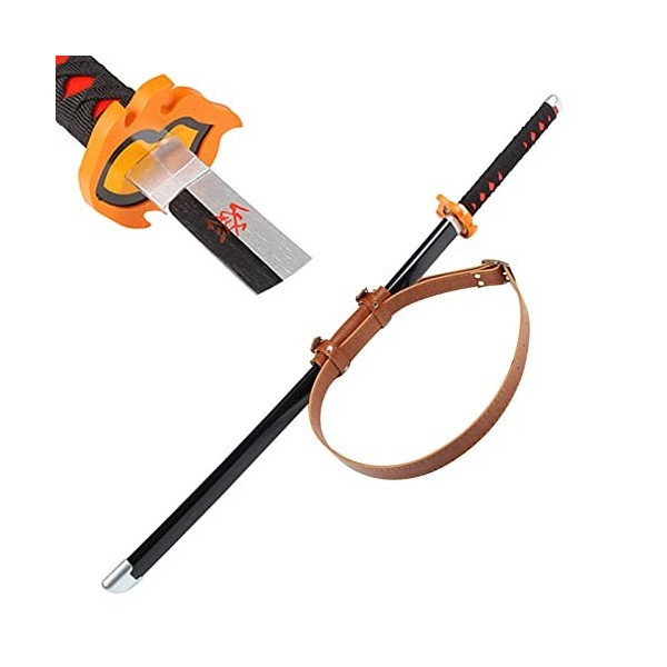 Uvency Épée de Samouraï En Bois Slayer Tanjiro Arme Props Enfants Jouet Épée Anime Ninja Épée, 1 Pièce Katana + Ceinture/Blue