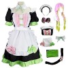 YEAJION Kanroji Mitsuri Cosplay Costume avec Perruque Mitsuri Maid Dress Demon Slayer Anime Cosplay Costume Kimetsu no Yaiba 