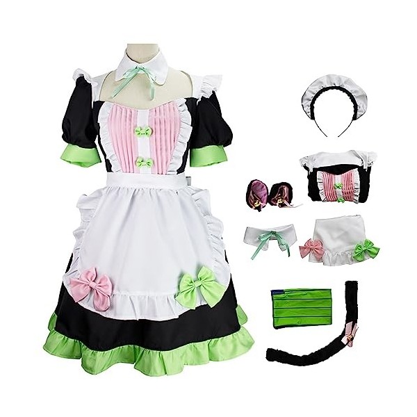 YEAJION Kanroji Mitsuri Cosplay Costume avec Perruque Mitsuri Maid Dress Demon Slayer Anime Cosplay Costume Kimetsu no Yaiba 