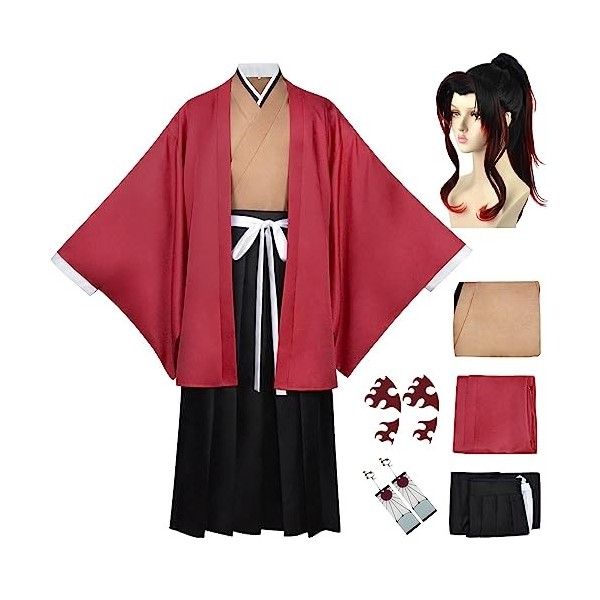 YEAJION Tsugikuni Yoriichi Cosplay Costume Complet avec Perruque Demon Slayer Anime Cosplay Costume Kimetsu no Yaiba Kimono H