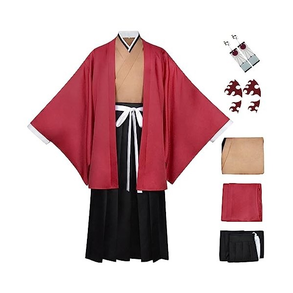 YEAJION Tsugikuni Yoriichi Cosplay Costume Complet avec Perruque Demon Slayer Anime Cosplay Costume Kimetsu no Yaiba Kimono H