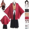 WOUND Costume de Cosplay Demon-Slayer,Personnages danime Tsugikuni Yoriichi Veste Manteau Tenues avec Perruque,Robe Kimono d