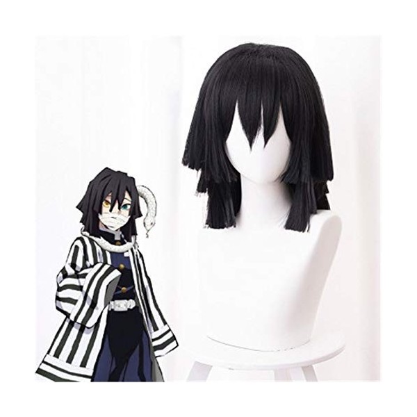 Démon Slayer: Kimetsu No Yaiba Iguro Obanai Cosplay perruque noir cheveux synthétiques Halloween jeu de rôle perruque de styl