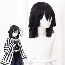 Démon Slayer: Kimetsu No Yaiba Iguro Obanai Cosplay perruque noir cheveux synthétiques Halloween jeu de rôle perruque de styl