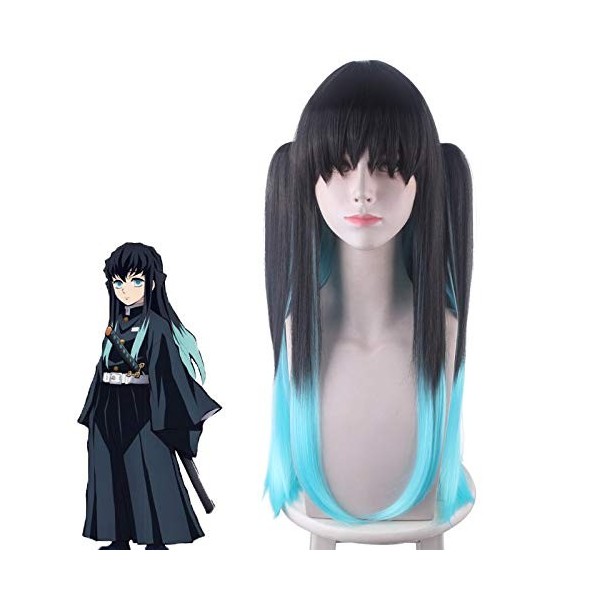 Anime démon Slayer Kimetsu No Yaiba Tokitou Muichirou Cosplay perruque longues queues de cheval dégradé résistant à la chaleu