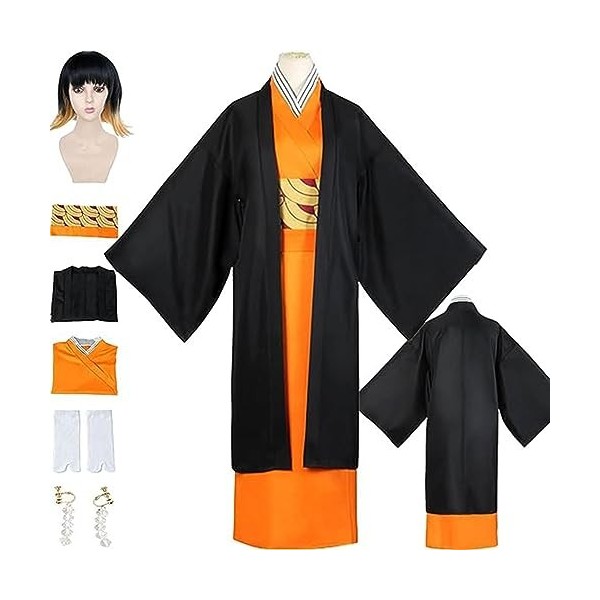 Anime Demon Slayer Susamaru Cosplay Kimono Outfit avec Perruque, Kimetsu No Yaiba Cloak Boucles doreilles Ensemble Complet H