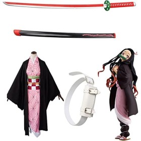 Générique Cosplay Samurai Sword, Katana Anime Samurai Cosplay Sword Demon Slayer Couteau à Lame en Bambou et Costume Cosplay 