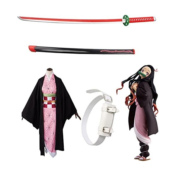 Générique Cosplay Samurai Sword, Katana Anime Samurai Cosplay Sword Demon Slayer Couteau à Lame en Bambou et Costume Cosplay 