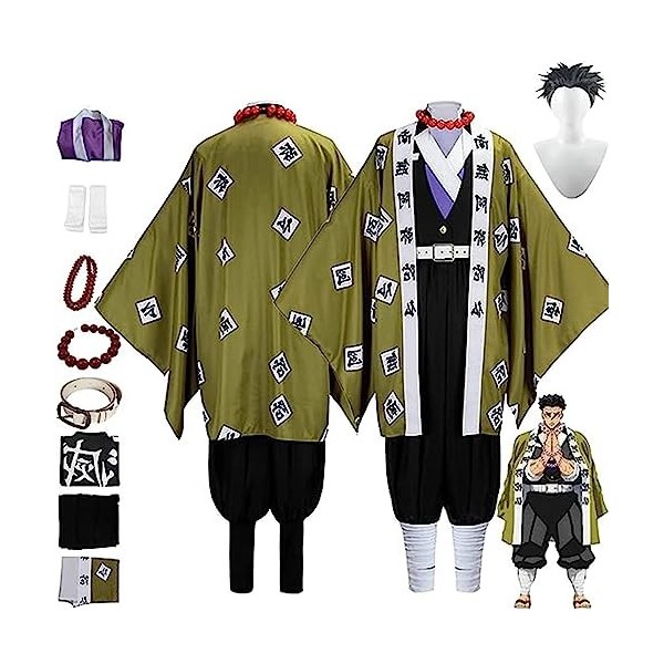 SZYDM Demon Slayer Anime Himejima Gyoumei Cosplay Costume, Kimetsu No Yaiba Perruque Kimono Cape Cardigan Ensemble Complet Ha
