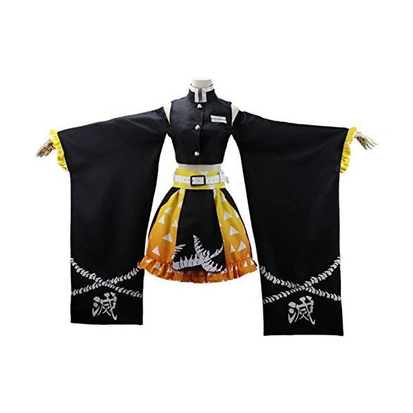 NOUVEAU Agatsuma Zenitsu Femme Robe Anime Demon Slayer Kimetsu no Yaiba Zenko Cosplay Costume Femmes Filles Robe Noire Reine 