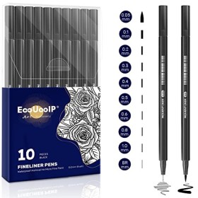 Stylos Noir a Pointe Fine, EooUooIP® 10 Feutres Dessin, Stylos Micro, Professionnel Artist Pen, Caligraphie Ecriture Kit, pou