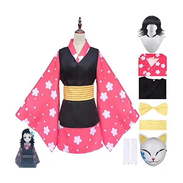 FIOOHG Démon Slayer Makomo Cosplay Costume Outfit Anime Kimetsu no Yaiba Kimono Ensemble Complet Halloween Party Dress Up Uni