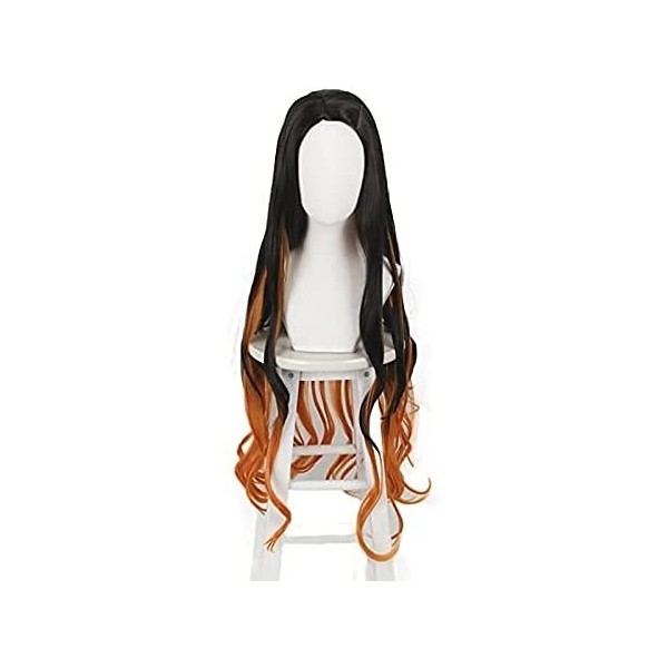 HTDYLHH Belles perruques, Demon SLAYER: KIMETSU No Yaiba Kamado Nezuko Wig Cosplay Costume 95cm Long Long Wavy Black Orange G