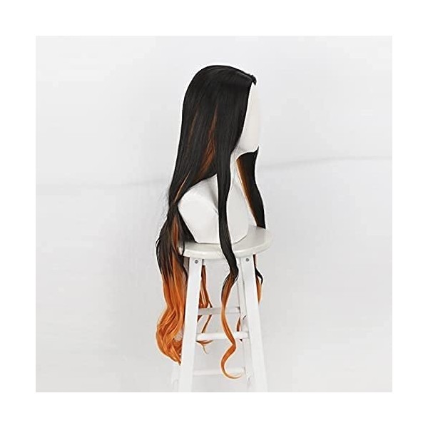 HTDYLHH Belles perruques, Demon SLAYER: KIMETSU No Yaiba Kamado Nezuko Wig Cosplay Costume 95cm Long Long Wavy Black Orange G