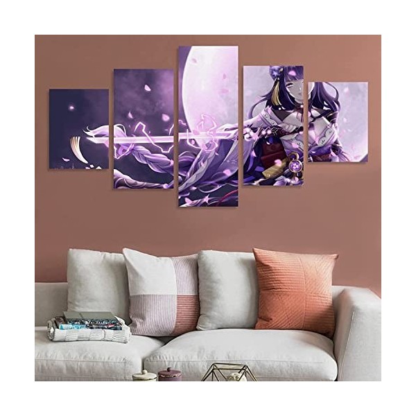 TONATO Tapis 3D Demon Slayer Canvas 5 Parties Peinture de Salon Moderne décor Peinture de Chambre de Chambre canapé de Chambr