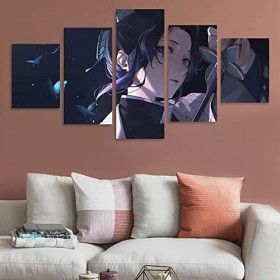 TONATO Tapis 3D Demon Slayer Canvas 5 Parties Peinture de Salon Moderne décor Peinture de Chambre de Chambre canapé de Chambr