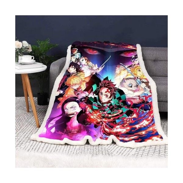 FLOATING Dem-on Slay-ER Plaid Automne en Sherpa, Couverture Lit Anime avec Impression Numérique 3D, Literie Adaptée à Toutes 