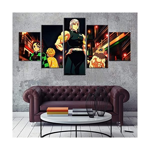 TONATO Toile Imprime 5 imprimés en Toile 5 peintures murales décor de Salon Demon Slayer Tanjiro Inosuke Uzui Tengen modulair