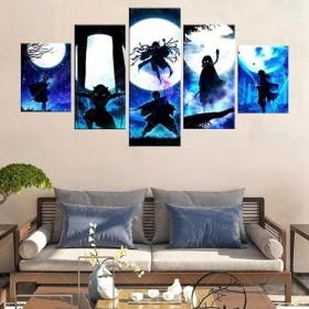 VEYEBZ 5 Pièces Encadrée Impressions Sur Toile Peinture 150×80Cm Anime Demon Slayer, Kamado, Agatsuma, Kamado, Hashibira Art 