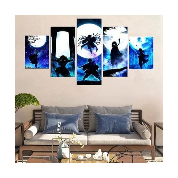VEYEBZ 5 Pièces Encadrée Impressions Sur Toile Peinture 150×80Cm Anime Demon Slayer, Kamado, Agatsuma, Kamado, Hashibira Art 