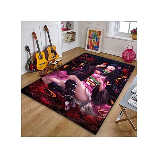 PacuM Tapis Anime Demon Slayer Salon Tapis,Peut Être Lavé Ménage Décoration Sauvage Tapis pour Chambre à Coucher, Table de Ch