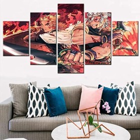 VEYEBZ 5 Pièces Encadrée Impressions Sur Toile Peinture 150×80Cm Anime Demon Slayer, Kyoujurou, Tengen Art Mural Abstrait Mod