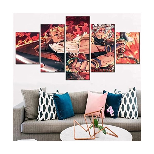VEYEBZ 5 Pièces Encadrée Impressions Sur Toile Peinture 150×80Cm Anime Demon Slayer, Kyoujurou, Tengen Art Mural Abstrait Mod