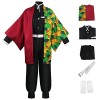 YEAJION Costume de Tomioka Giyuu avec Perruque et Accessoires Set Déguisement de Demon Slayer Anime Cosplay Costume Kimetsu n