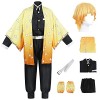 YEAJION Agatsuma Zenitsu Costume Set avec Perruque Demon Slayer Anime Cosplay Costume Kimetsu no Yaiba Kimono Déguisement de 