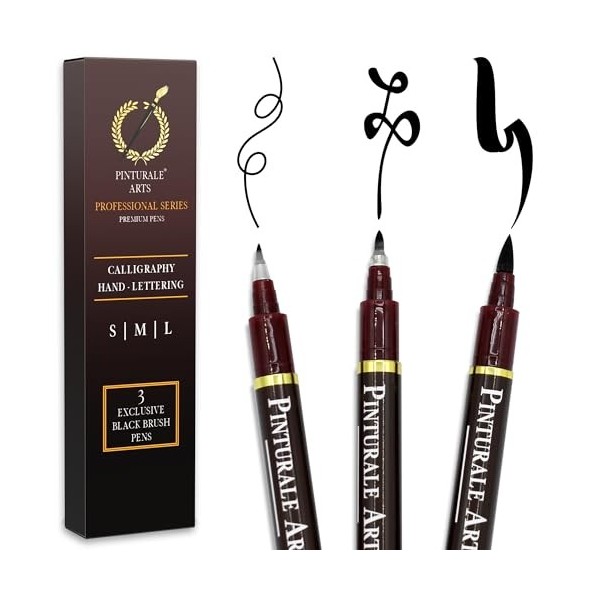 Pinturale Arts Set 3 Stylo Calligraphie | Feutre Dessin Professionnel | Stylo Feutre Noir de Qualité Professionnelle Idéale p