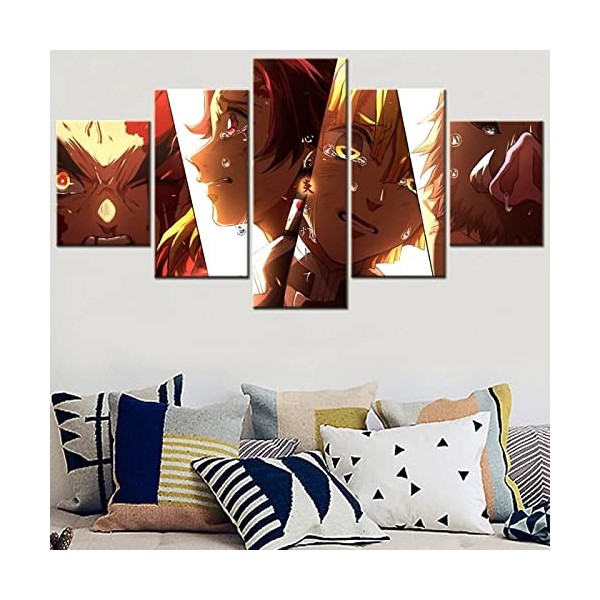 VEYEBZ 5 Pièces Encadrée Impressions sur Toile Peinture 150×80Cm Anime Demon Slayer, Tanjirou, Zenitsu, Inosuke, Giyuu Art Mu