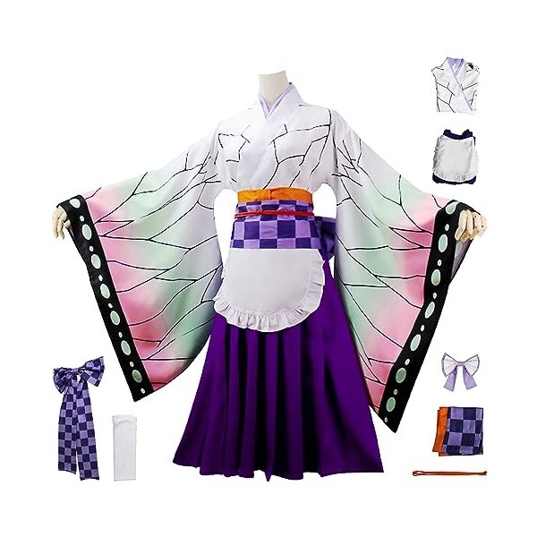 YEAJION Kochou Shinobu Cosplay Costume avec Perruque Shinobu Maid Dress Demon Slayer Anime Cosplay Costume Kimetsu no Yaiba K