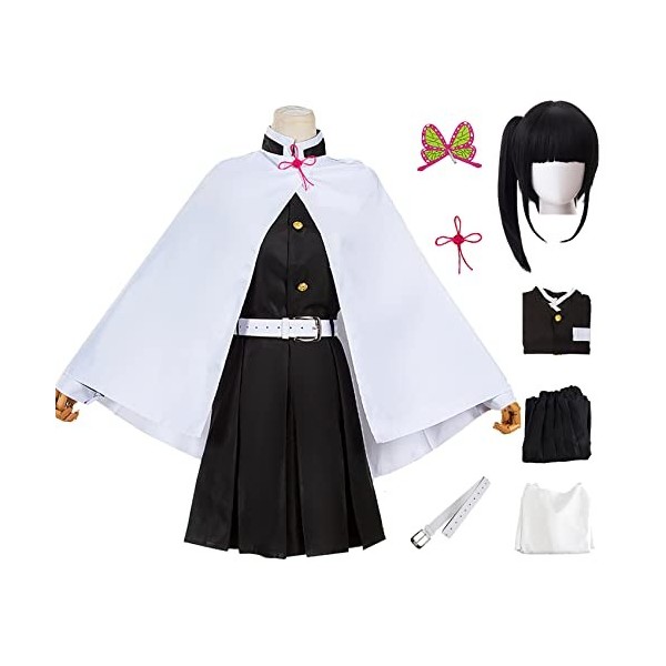 YEAJION Tsuyuri Kanawo Costume Complet avec Perruque Demon Slayer Anime Cosplay Costume Kimetsu no Yaiba Kimono Déguisement d