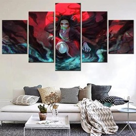 VEYEBZ 5 Pièces Encadrée Impressions sur Toile Peinture 150×80Cm Anime Demon Slayer, Nezuko Art Mural Abstrait Modulaire Affi