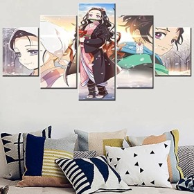 VEYEBZ 5 Pièces Encadrée Impressions Sur Toile Peinture 150×80Cm Anime Demon Slayer, Tanjirou, Nezuko, Tamayo Art Mural Abstr