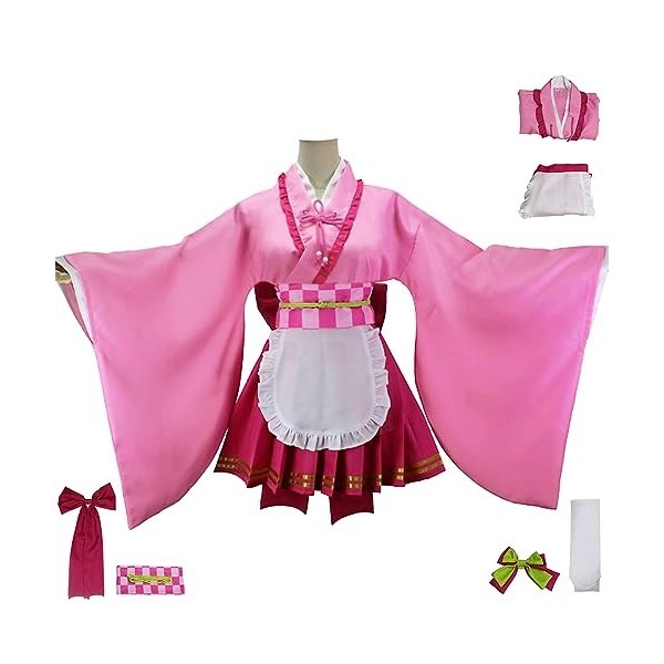 YEAJION Tsuyuri Kanao Cosplay Costume avec Perruque Kanao Maid Dress Demon Slayer Anime Cosplay Costume Kimetsu no Yaiba Kimo