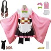 YEAJION Kamado Nezuko Cosplay Costume avec Perruque Nezuko Maid Dress Demon Slayer Anime Cosplay Costume Kimetsu no Yaiba Kim