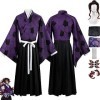 WOUND Costume de Cosplay Demon-Slayer,Tsugikuni Michikatsu Veste Manteau Tenues avec Perruque,Kimetsu-No-Yaiba Costume de vêt