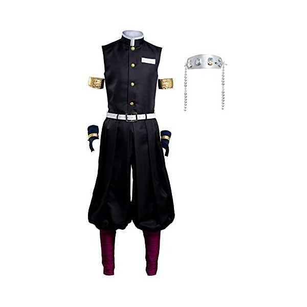 KoleGoe Uzui Tengen Costume de Cosplay Ensemble complet avec gilet + pantalon + bandeau + gants + autres accessoires, Kimetsu