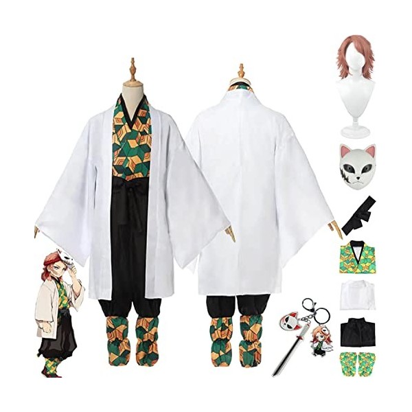 Tjmiaohao Anime Sabito Cosplay Costume Outfit Demon Slayer Kamado Tanjirou Kimono Perruque Masque Porte-clés Ensemble Complet